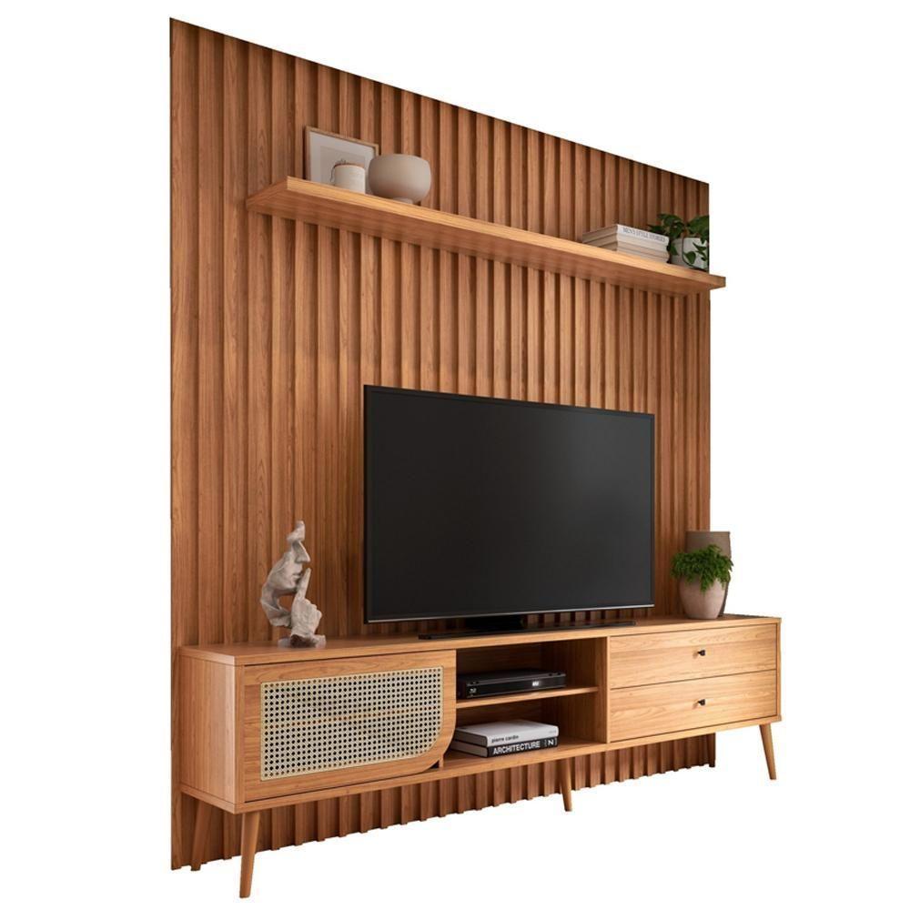 Rack Para Sala Com Painel Ripado Para Tv 60 Pol Ada D03 Freijó - Lyam Decor - 1