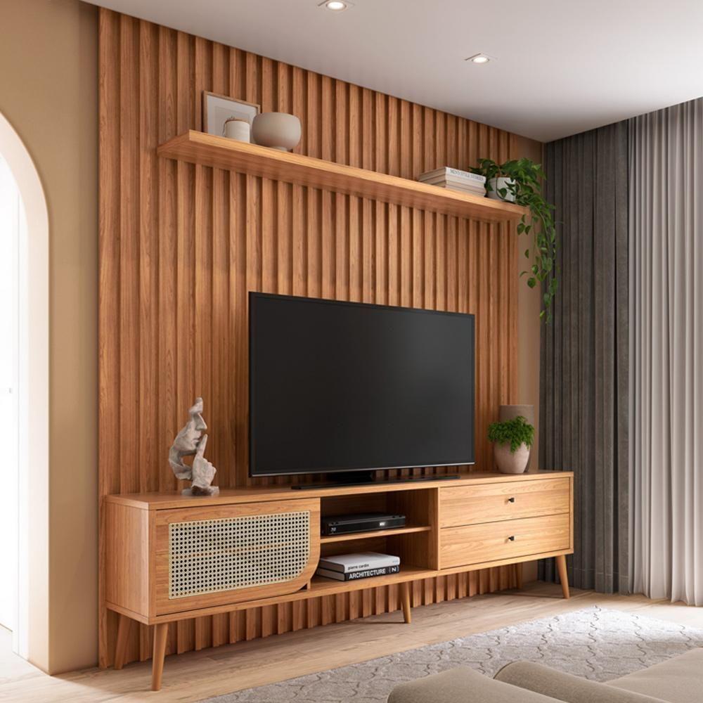 Rack Para Sala Com Painel Ripado Para Tv 60 Pol Ada D03 Freijó - Lyam Decor - 6