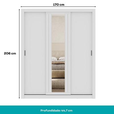 Guarda Roupa Casal Doha 3 Portas de Correr com Espelho Branco Móveis Carraro