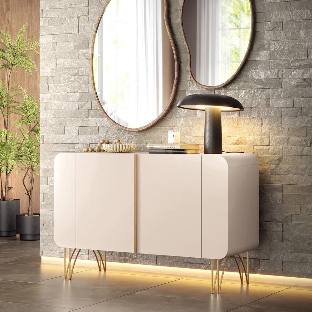 Aparador Buffet Sala Benvenuto Com 2 Portas E Pés Em Aço Off White - 1