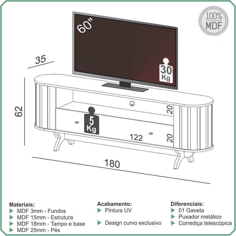 Rack Para Sala De Estar Tv 60 Pol Orgânico 180cm Penina D03 Freijó Preto Fosco - Lyam Decor - 5