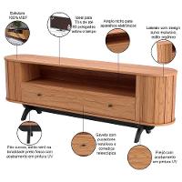 Rack Para Sala De Estar Tv 60 Pol Orgânico 180cm Penina D03 Freijó Preto Fosco - Lyam Decor