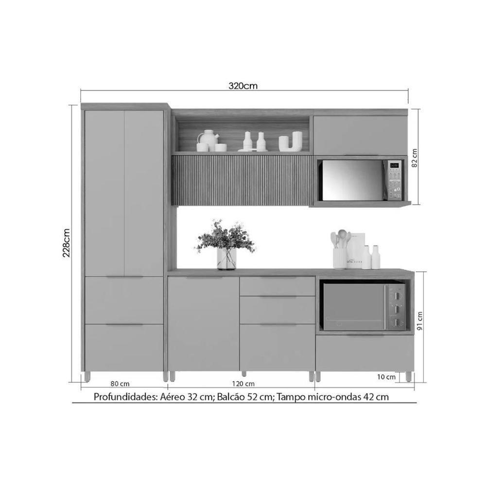 Kit Cozinha Modulada 10 Peças Marquesa 2 Aéreos + 2 Balcões+ 1 Paneleiro +5complementos C6p69 Nature Verde - 5