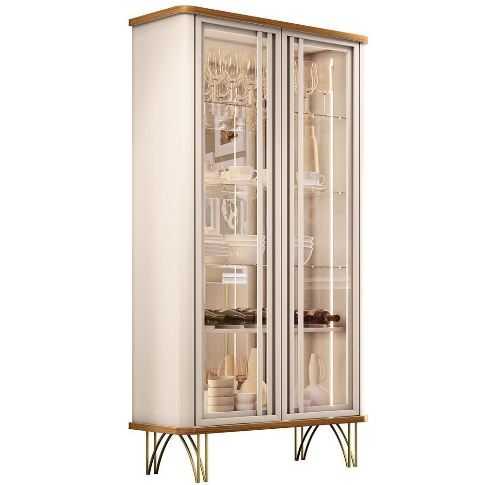 Cristaleira Para Sala De Jantar Bar Adega Led 02 Portas Síria B01 Cinamomo Off White Lyam - 1