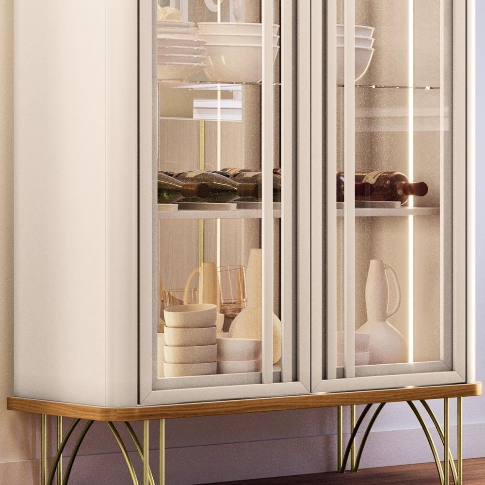 Cristaleira Para Sala De Jantar Bar Adega Led 02 Portas Síria B01 Cinamomo Off White Lyam - 4