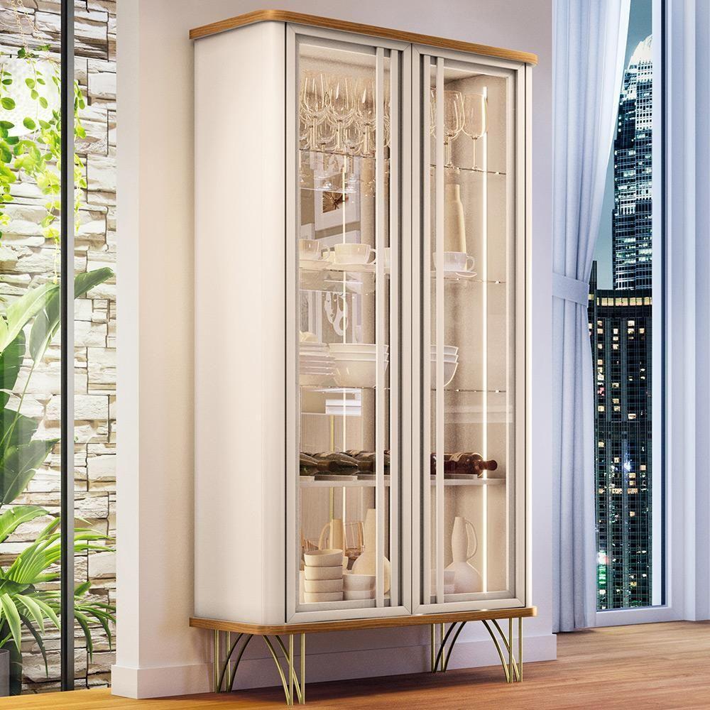 Cristaleira Para Sala De Jantar Bar Adega Led 02 Portas Síria B01 Cinamomo Off White Lyam - 6