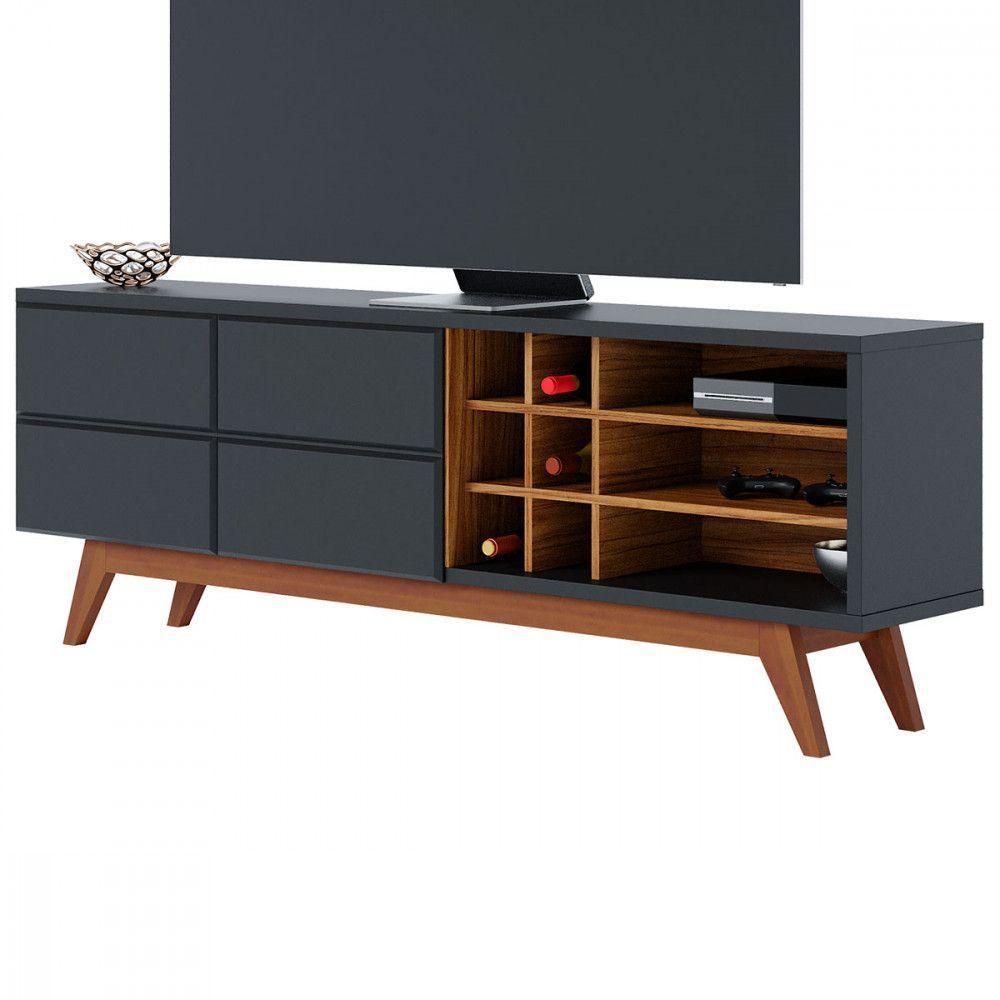 Rack Para Tv Noronha 70 Pol 2 Portas 2 Prateleiras Colibri Preto Fosco-noce Milano - 1