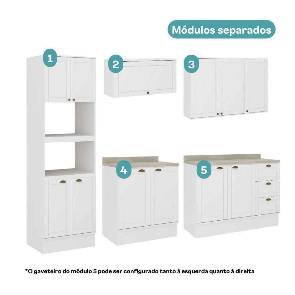 Armário De Cozinha Completa C Balcão Milla Bloom Carraro Branco - 4