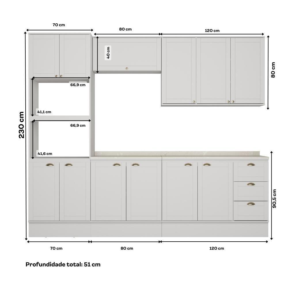 Armário De Cozinha Completa C Balcão Milla Bloom Carraro Branco - 5
