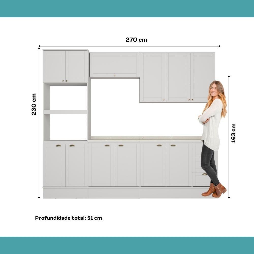 Armário De Cozinha Completa C Balcão Milla Bloom Carraro Branco - 7