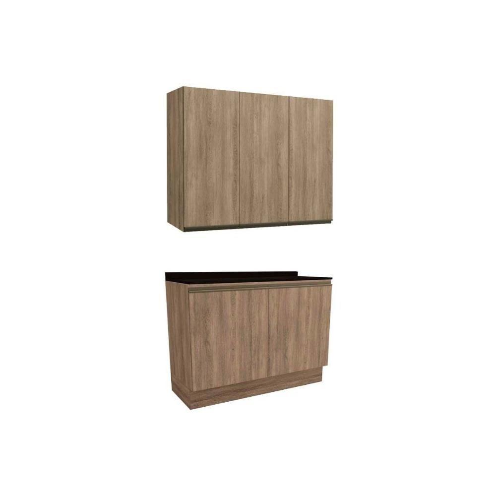 Cozinha Modulada Completa Maxxi 3 Peças 1 Aéreo + 1 Balcão + Complemento C3p10 Nogal Preto - 1