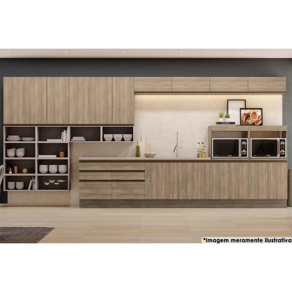 Cozinha Modulada Completa Maxxi 3 Peças 1 Aéreo + 1 Balcão + Complemento C3p10 Nogal Preto - 5