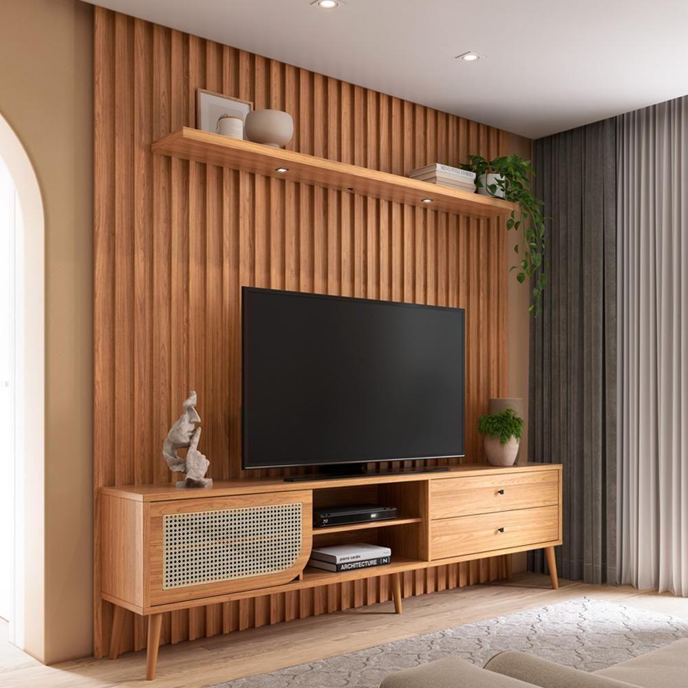 Rack Para Sala Com Painel Ripado Para Tv 60 Pol Led Ada D03 Freijó - Lyam Decor - 2