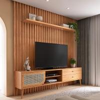 Rack Para Sala Com Painel Ripado Para Tv 60 Pol Led Ada D03 Freijó - Lyam Decor - 2