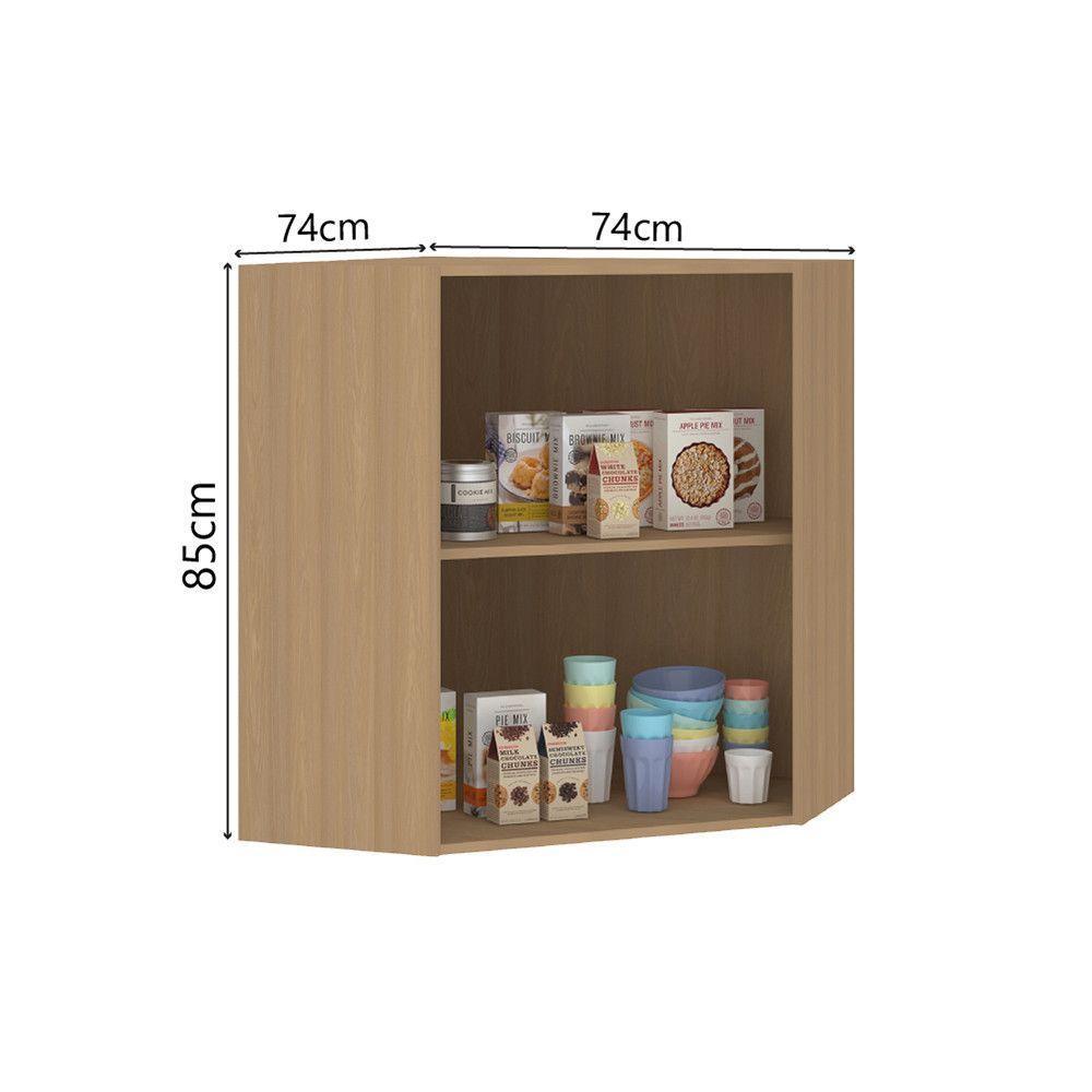 Armário Aéreo Canto Diagonal 74cm 2 Portas Slim Luciane Móve Freijó/cinza Puro - 2