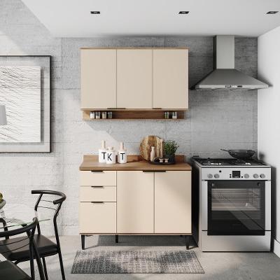 Armário de Cozinha Completa com Balcão Miami Vibe MDP 120 cm Off White com Freijó