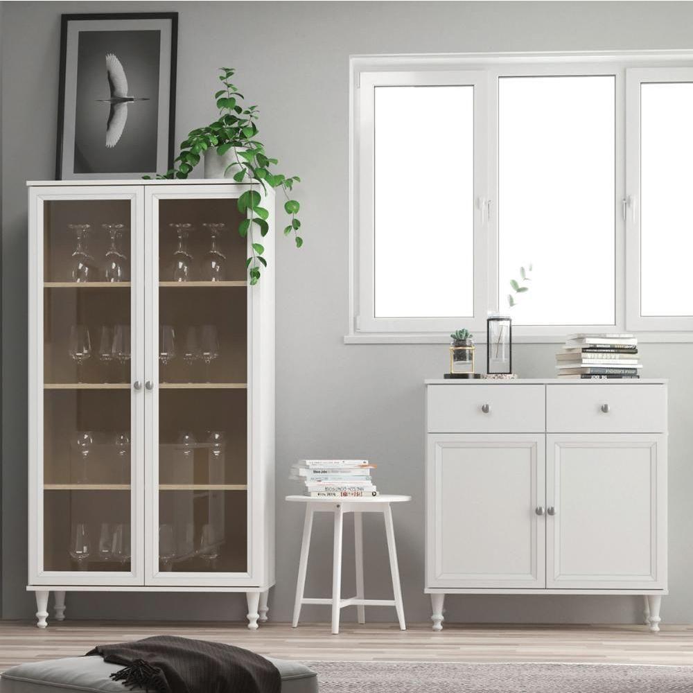 Aparador 2 Gavetas 2 Portas + Cristaleira Ditália 2 Portas R-629 E-957 Branco - 1