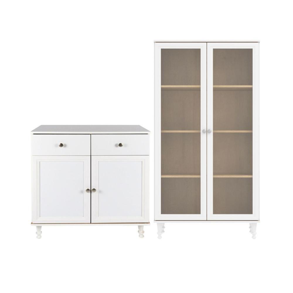 Aparador 2 Gavetas 2 Portas + Cristaleira Ditália 2 Portas R-629 E-957 Branco - 2