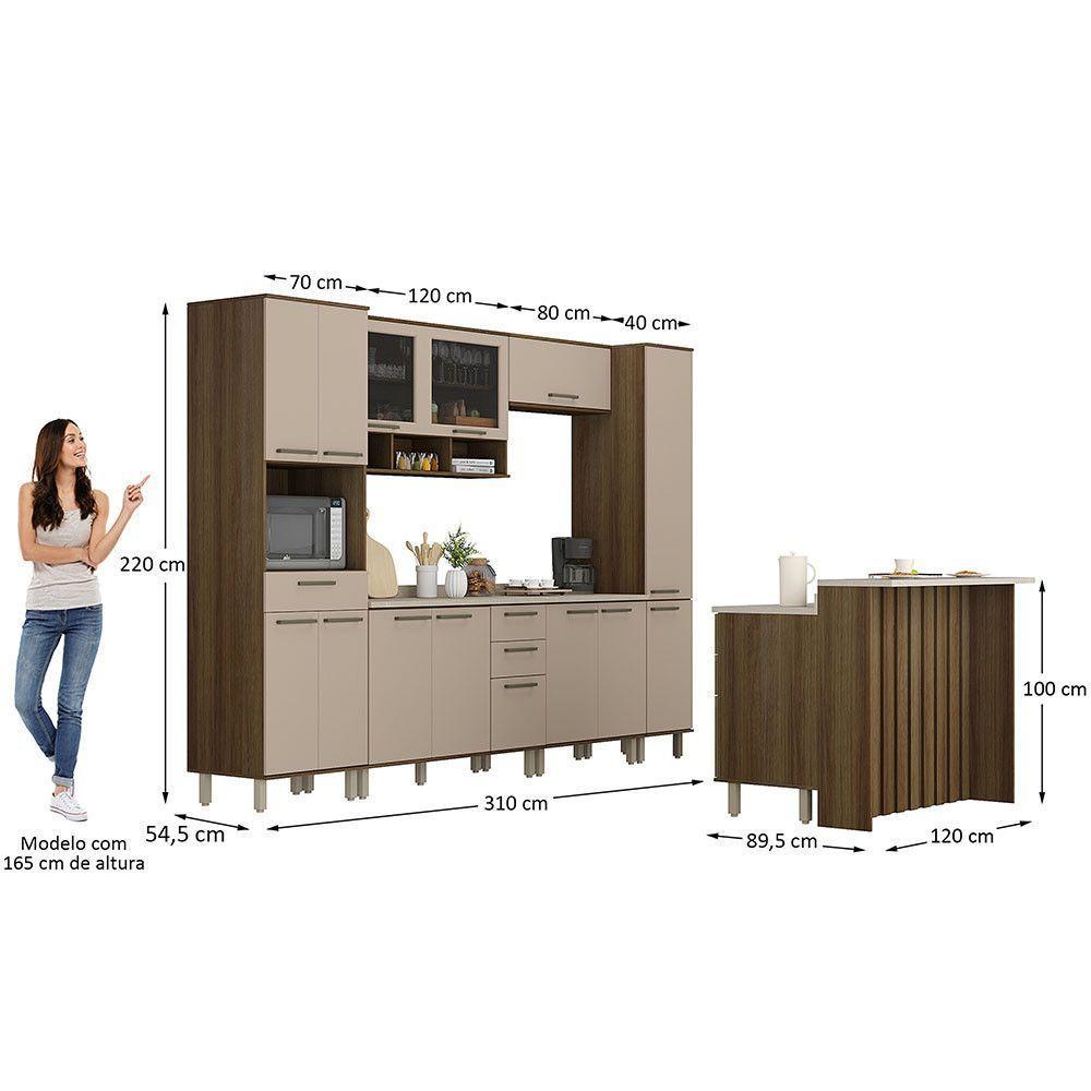 Cozinha Completa 8 Peças Com Espaço Para Microondas Tampo E Nogueira Dourado/connect - 5