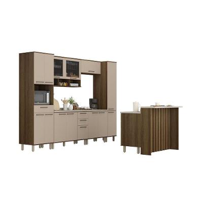 Cozinha Completa 8 Peças Com Espaço Para Microondas Tampo E Nogueira Dourado/connect