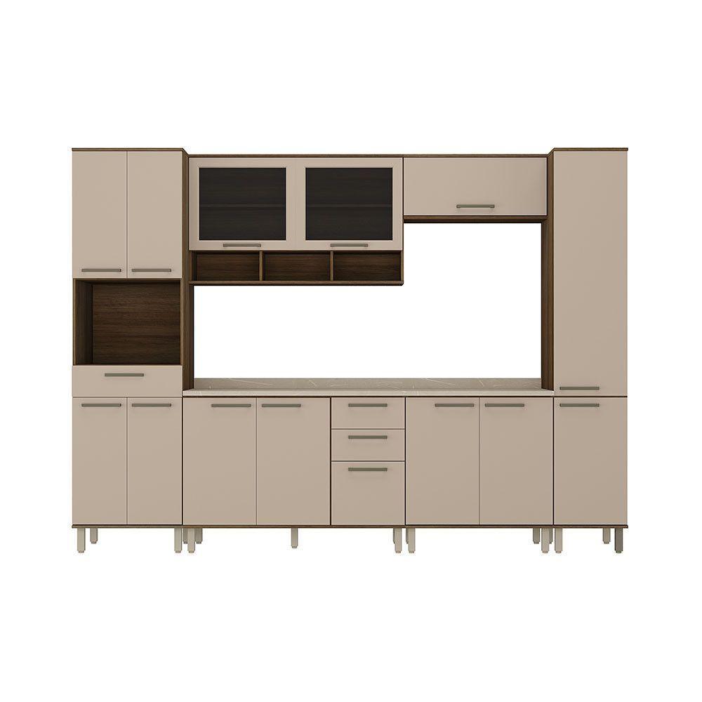 Cozinha Completa 6 Peças Com Espaço Para Microondas Tampo E Nogueira Dourado/cinammon - 1