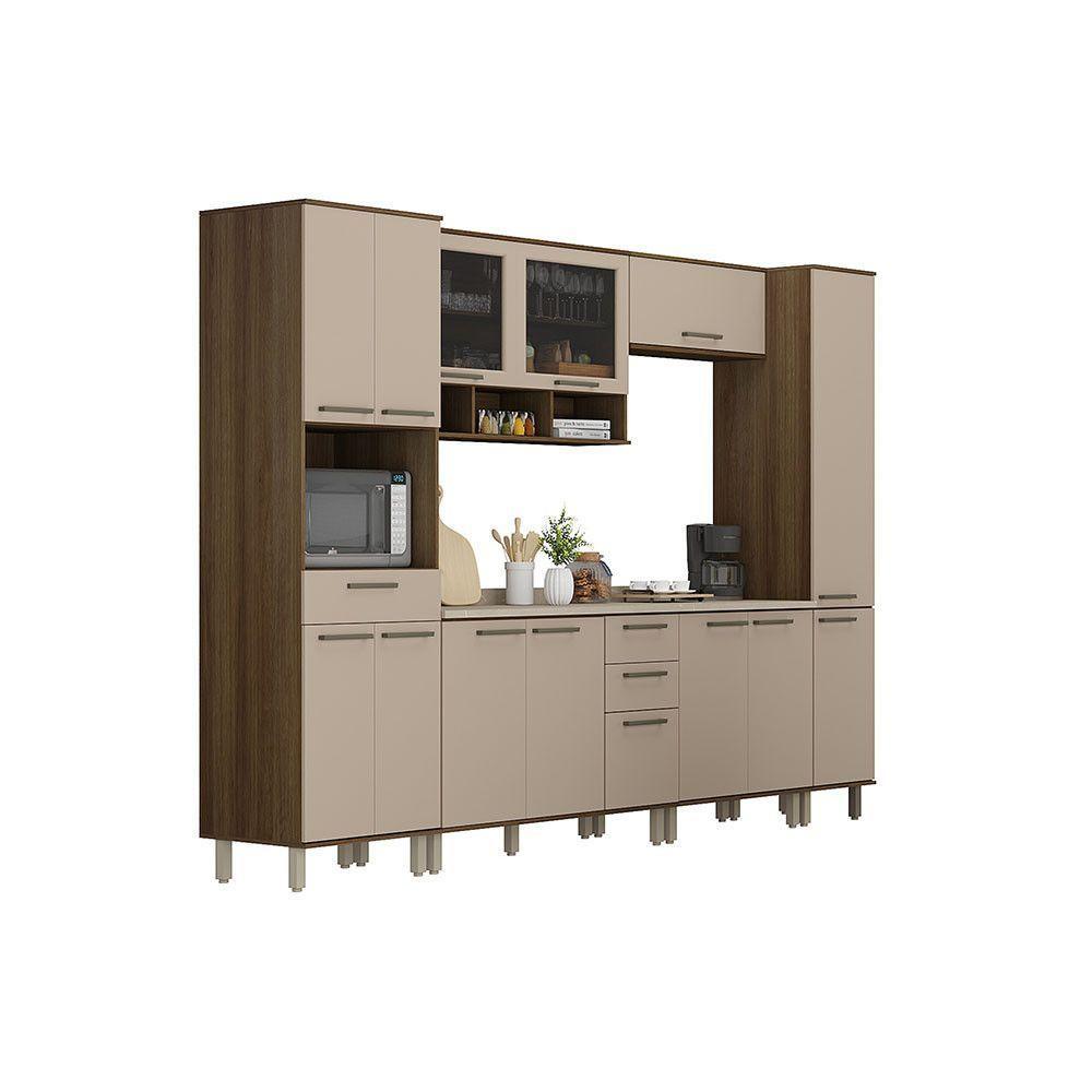 Cozinha Completa 6 Peças Com Espaço Para Microondas Tampo E Nogueira Dourado/cinammon - 3