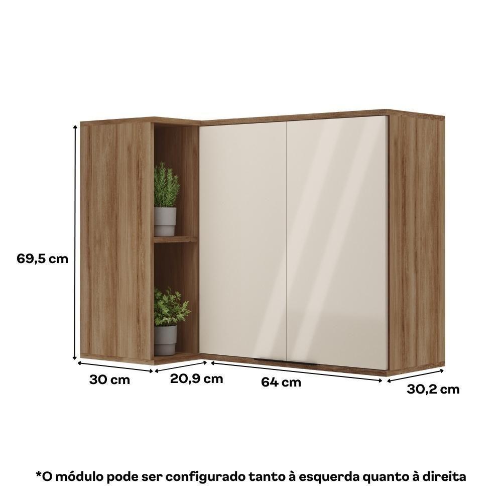 Armário Aéreo De Cozinha Miami 2 Portas Com Nicho De Canto Carraro Freijó Com Off White - 2