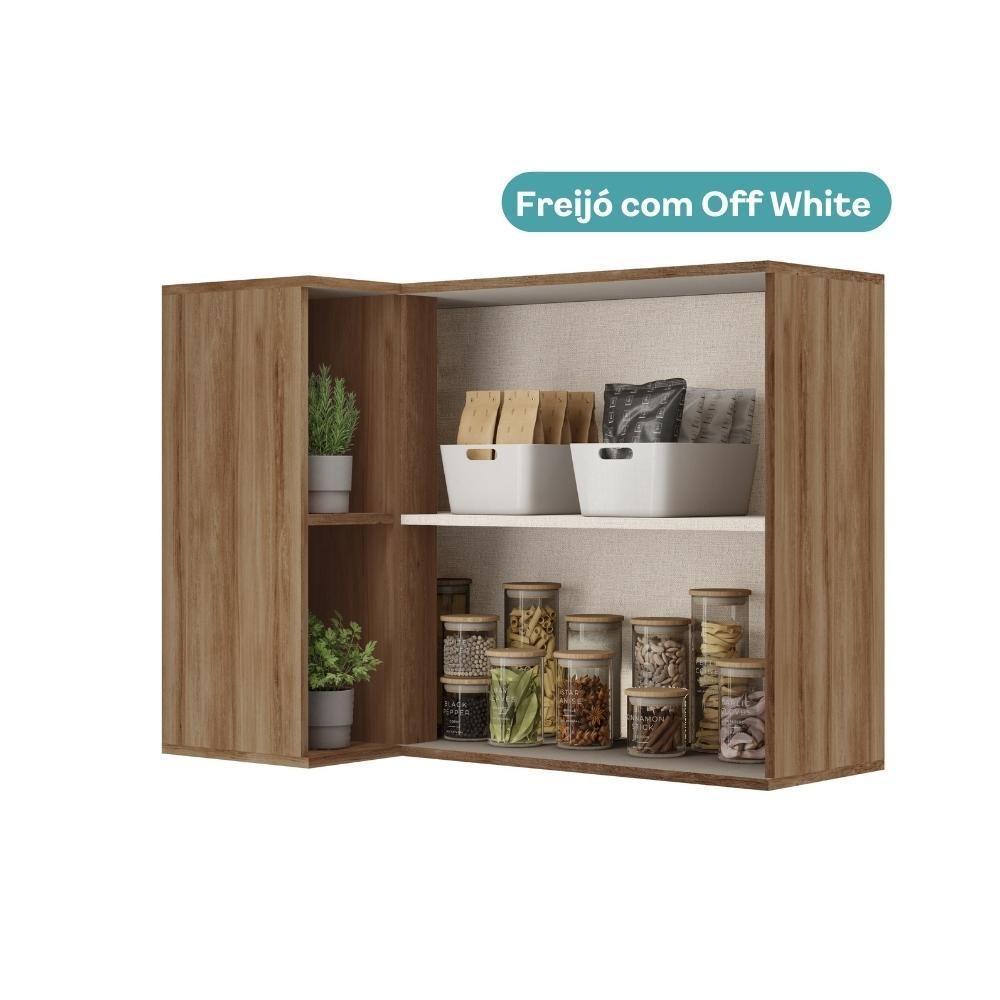 Armário Aéreo De Cozinha Miami 2 Portas Com Nicho De Canto Carraro Freijó Com Off White - 4