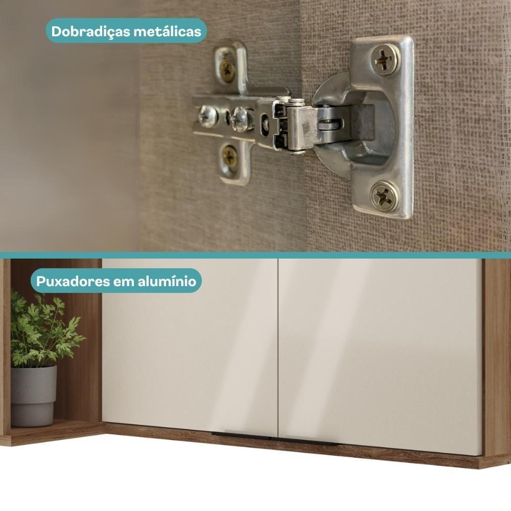 Armário Aéreo De Cozinha Miami 2 Portas Com Nicho De Canto Carraro Freijó Com Off White - 6