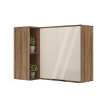 Armário Aéreo De Cozinha Miami 2 Portas Com Nicho De Canto Carraro Freijó Com Off White - 1