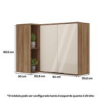 Armário Aéreo De Cozinha Miami 2 Portas Com Nicho De Canto Carraro Freijó Com Off White - 2