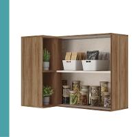 Armário Aéreo De Cozinha Miami 2 Portas Com Nicho De Canto Carraro Freijó Com Off White - 3