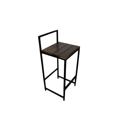 Banqueta Encosto E Apoio Pés Aço Ferro Madeira Robusta Cor Preto Estilo Industrial Bq-01