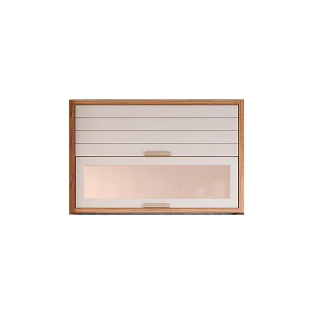 Armário Aéreo Cozinha Modulado Eloise Com 2 Portas Basculante Com Vidro Reflecta 120cm Freijo-off White - Mgm - 1