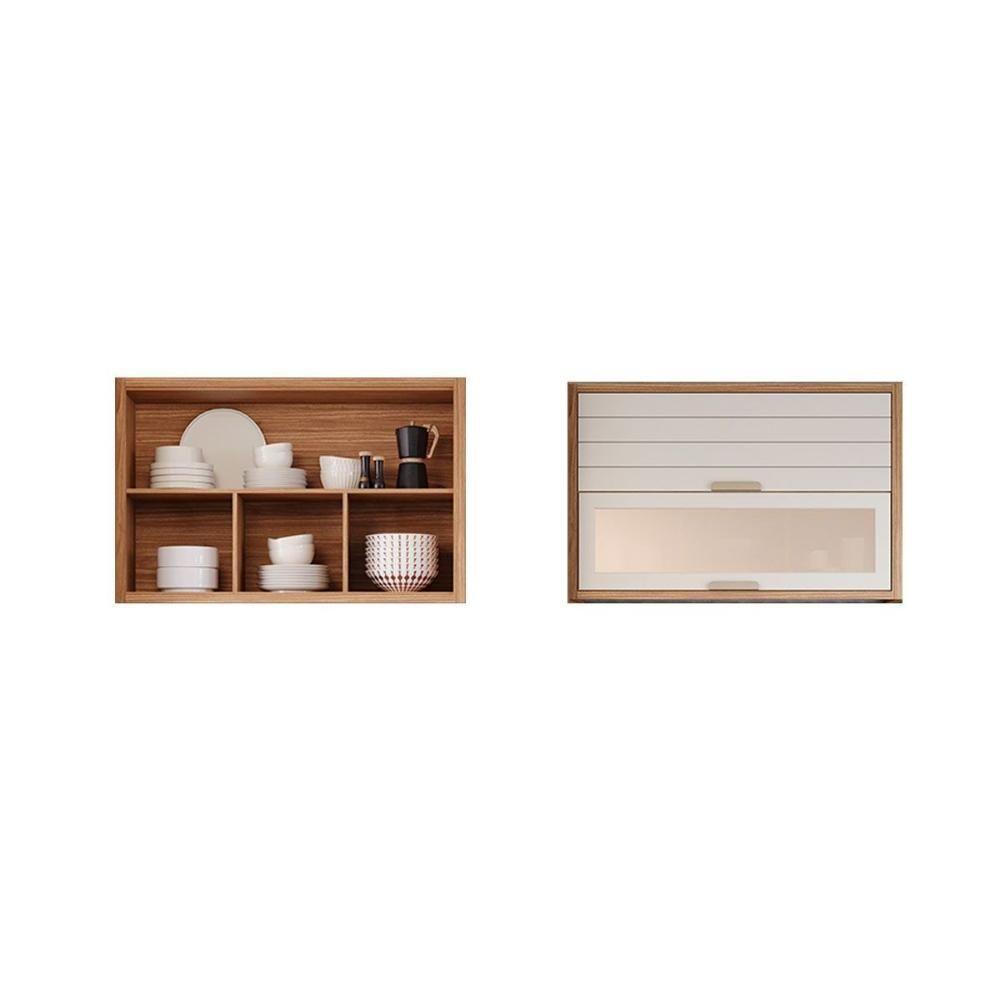 Armário Aéreo Cozinha Modulado Eloise Com 2 Portas Basculante Com Vidro Reflecta 120cm Freijo-off White - Mgm - 3