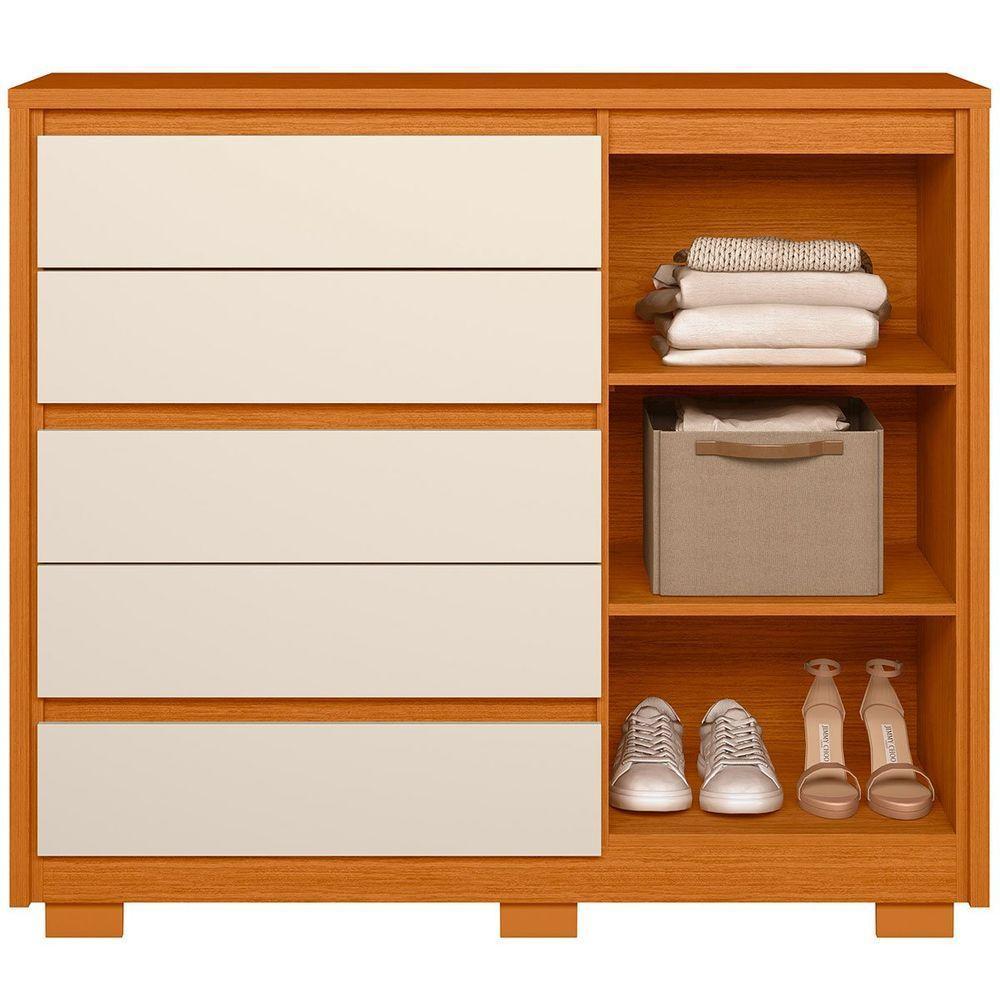 Cômoda Ripada Sapateira 5 Gavetas 1 Porta Duello Cinamomo Off White - 3