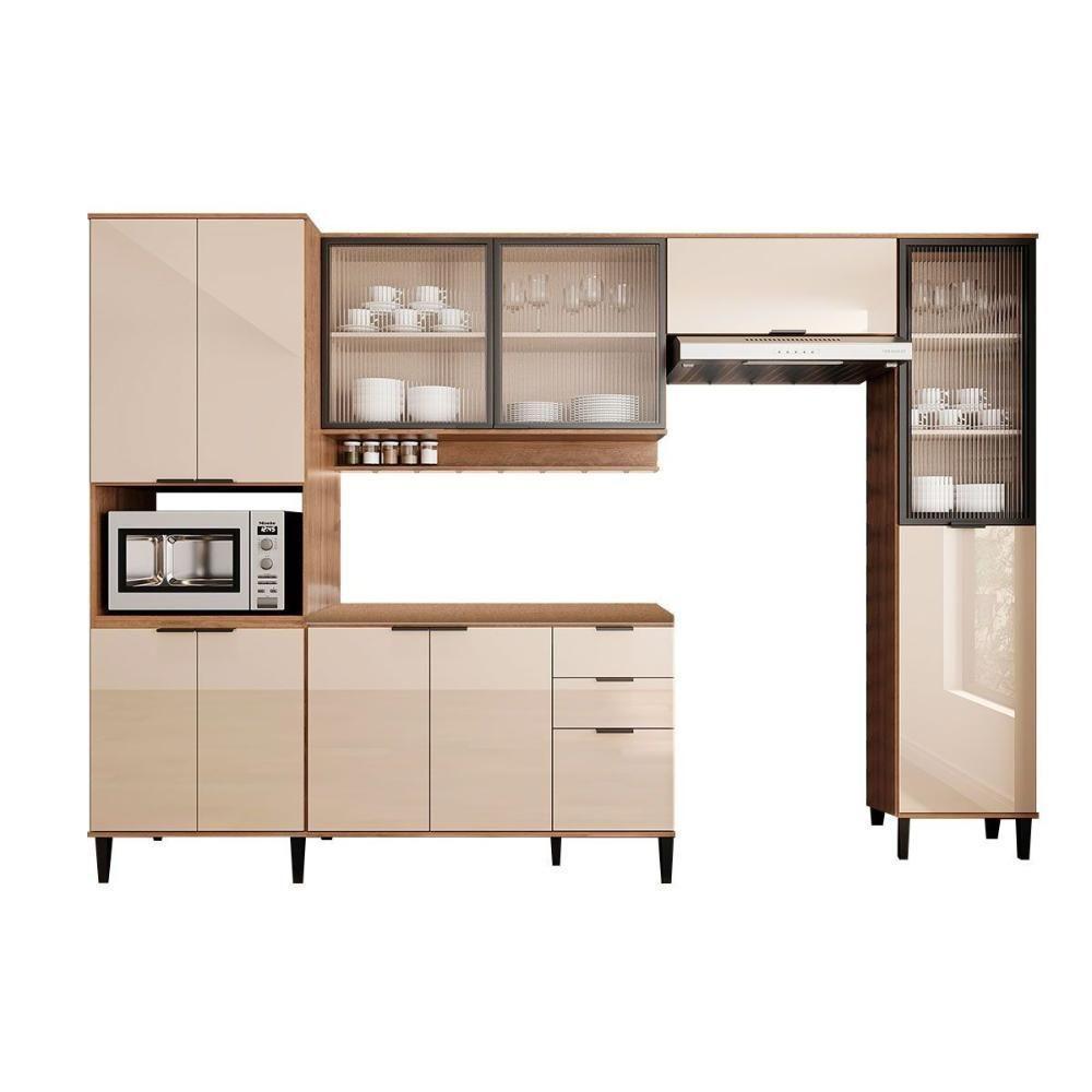 Kit Cozinha Modulada 5 Peças Alpha 2 Aéreos + 1 Balcão + 1 Paneleiro + 1 Torre quente C5p106 Freijo/off White - Carraro - 1