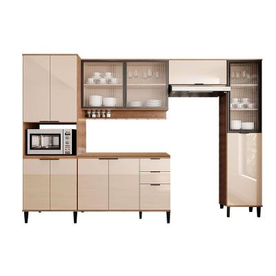 Kit Cozinha Modulada 5 Peças Alpha 2 Aéreos + 1 Balcão + 1 Paneleiro + 1 Torre quente C5p106 Freijo/off White - Carraro