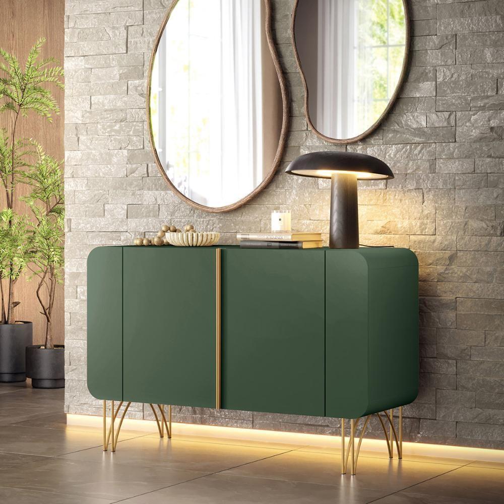 Aparador Buffet Sala Benvenuto Com 2 Portas E Pés Em Aço Verde Pistache - 1