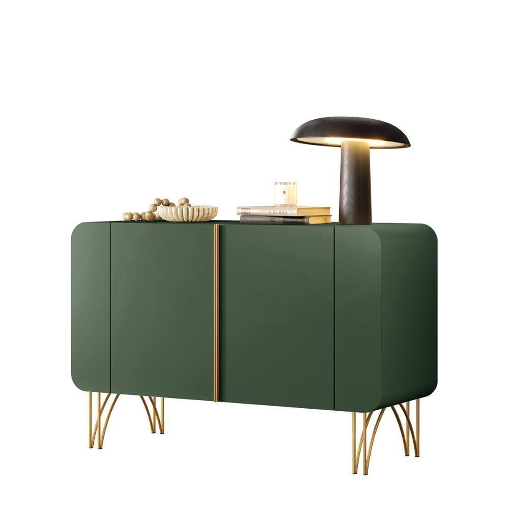 Aparador Buffet Sala Benvenuto Com 2 Portas E Pés Em Aço Verde Pistache - 2