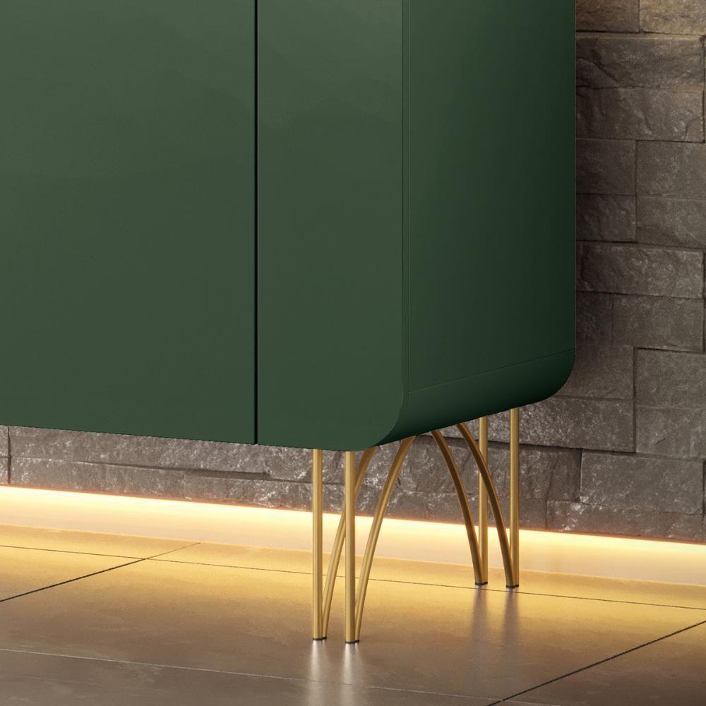 Aparador Buffet Sala Benvenuto Com 2 Portas E Pés Em Aço Verde Pistache - 3