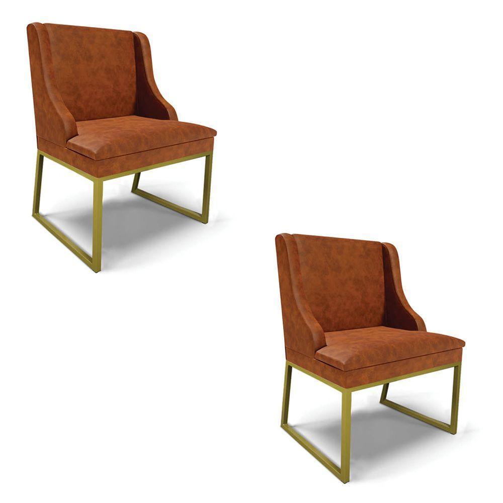 Cadeira Sala De Jantar Industrial Dourado Kit 2 Liz Sint Pu D03 - D'rossi Cor Nozes - 1