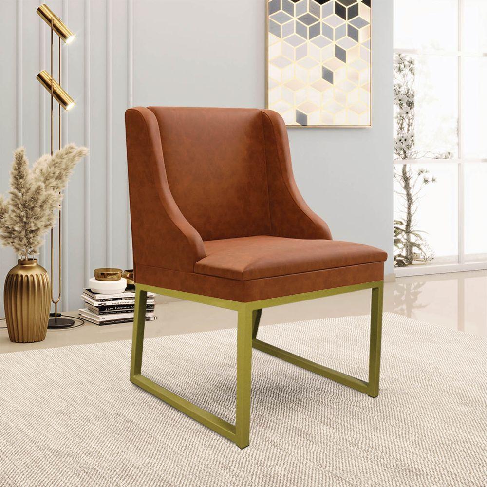 Cadeira Sala De Jantar Industrial Dourado Kit 2 Liz Sint Pu D03 - D'rossi Cor Nozes - 2