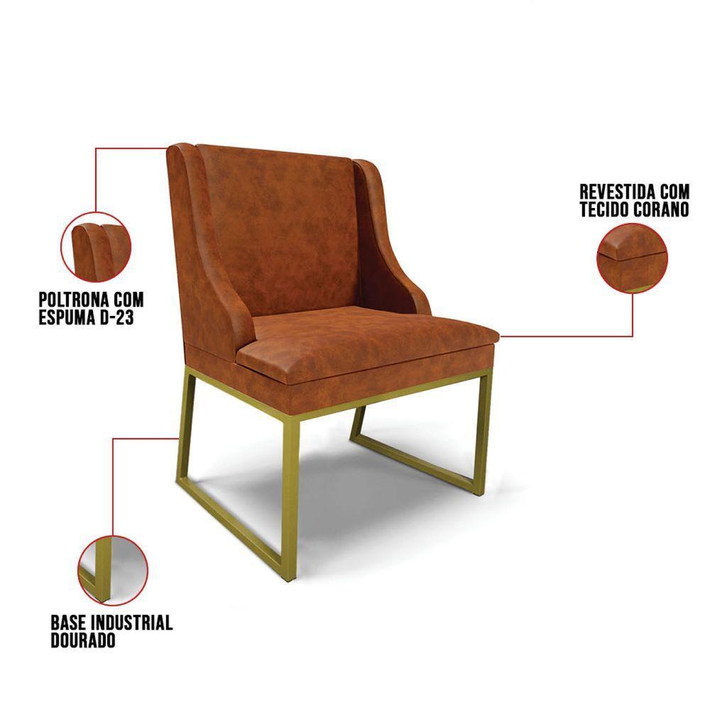 Cadeira Sala De Jantar Industrial Dourado Kit 2 Liz Sint Pu D03 - D'rossi Cor Nozes - 3