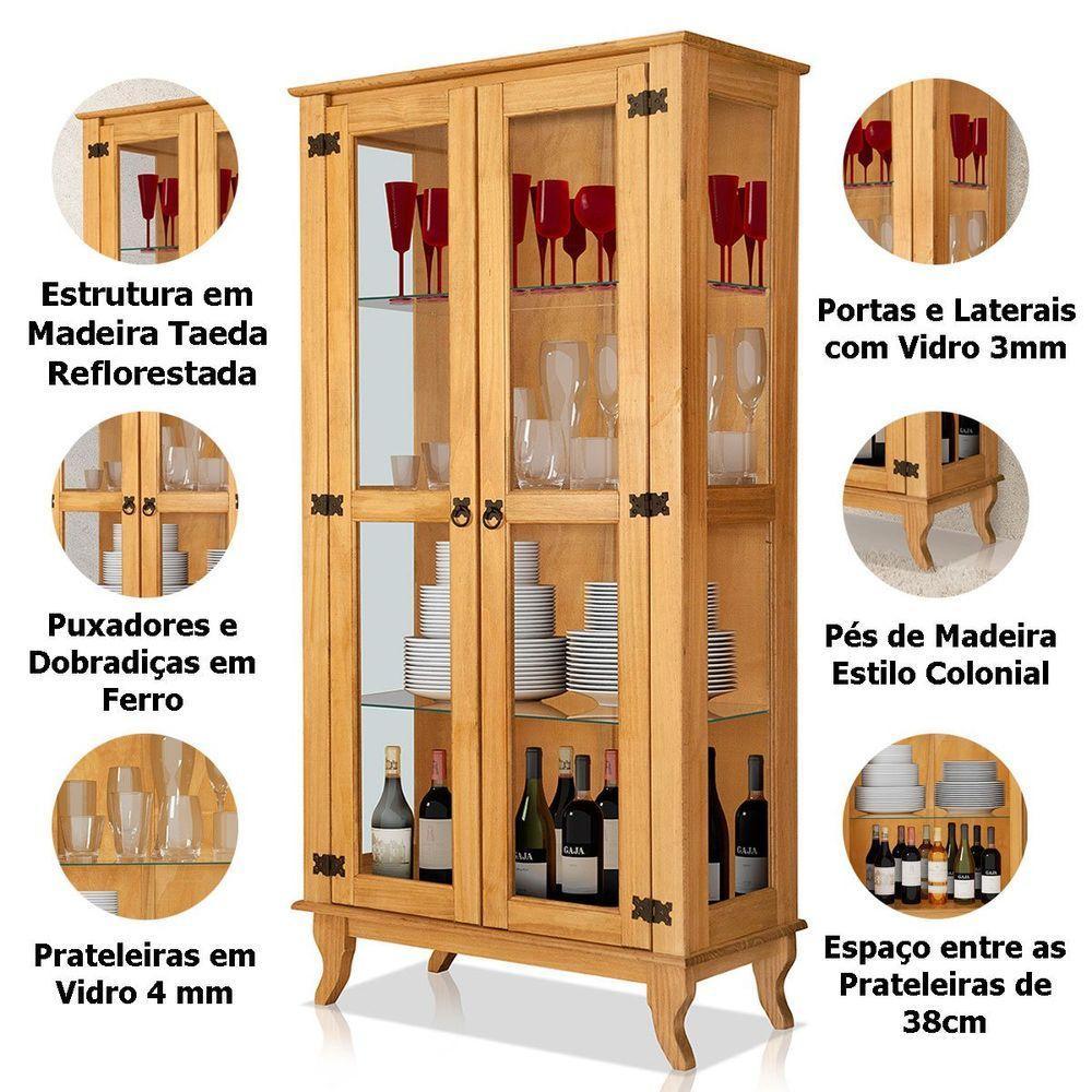 Cristaleira 2 Portas Com Balcão 4 Portas Madeira Maciça Imbuia - 10