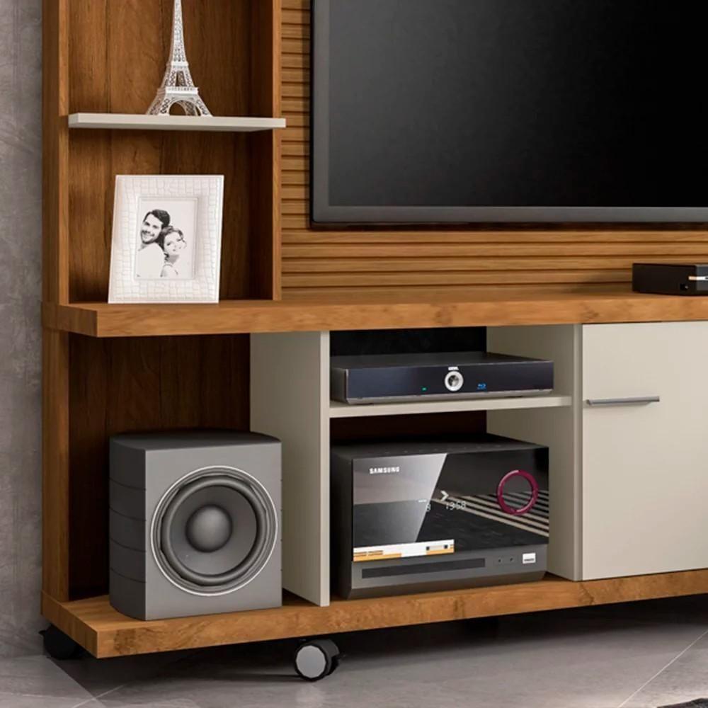 Estante Home Theater Para Tv Até 47 Pol. Taurus Cinamomo-off White-ripado - Bechara - 3
