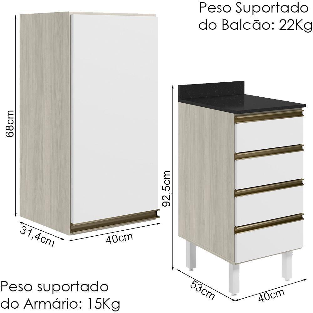 Armario Aereo E Balcao 1 Porta 4 Gavetas 40cm Mdf Kali Nicioli Bianco Toq Branco Uv - 3