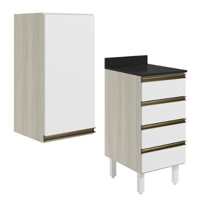 Armario Aereo E Balcao 1 Porta 4 Gavetas 40cm Mdf Kali Nicioli Bianco Toq Branco Uv