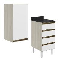 Armario Aereo E Balcao 1 Porta 4 Gavetas 40cm Mdf Kali Nicioli Bianco Toq Branco Uv - 1