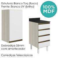 Armario Aereo E Balcao 1 Porta 4 Gavetas 40cm Mdf Kali Nicioli Bianco Toq Branco Uv